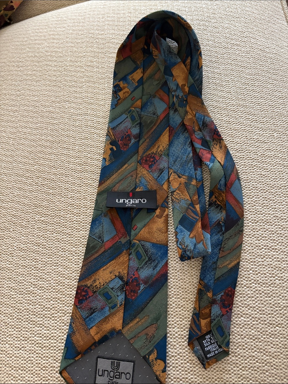 Emanuel Ungaro Multicolor Geometric Silk Tie in Blue, Gold, Green